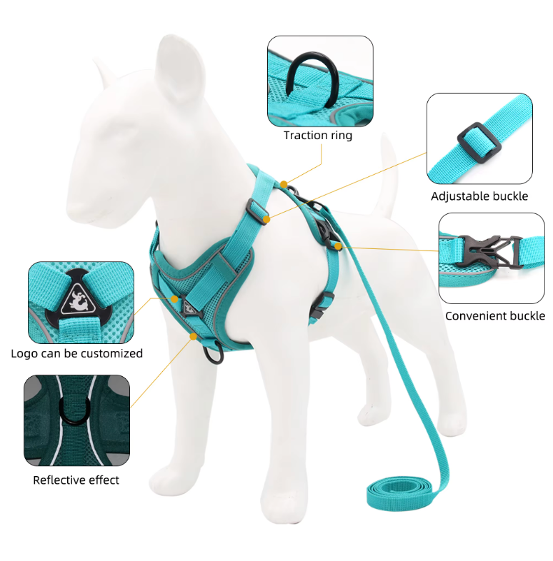 Anti-shedding pet harness reflective breathable dog leash cat leash