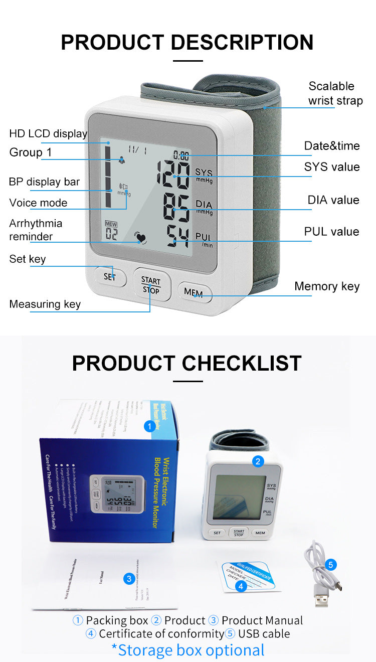 Home wrist electronic sphygmomanometer