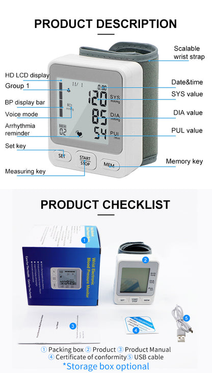 Home wrist electronic sphygmomanometer